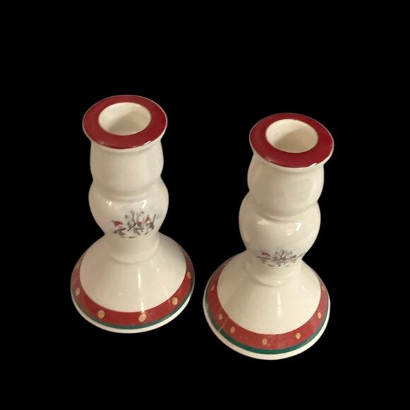 Royal Seasons Stoneware Snowman Candlestick Holders Christmas Holiday, Set of 2 - Picture 5 of 5